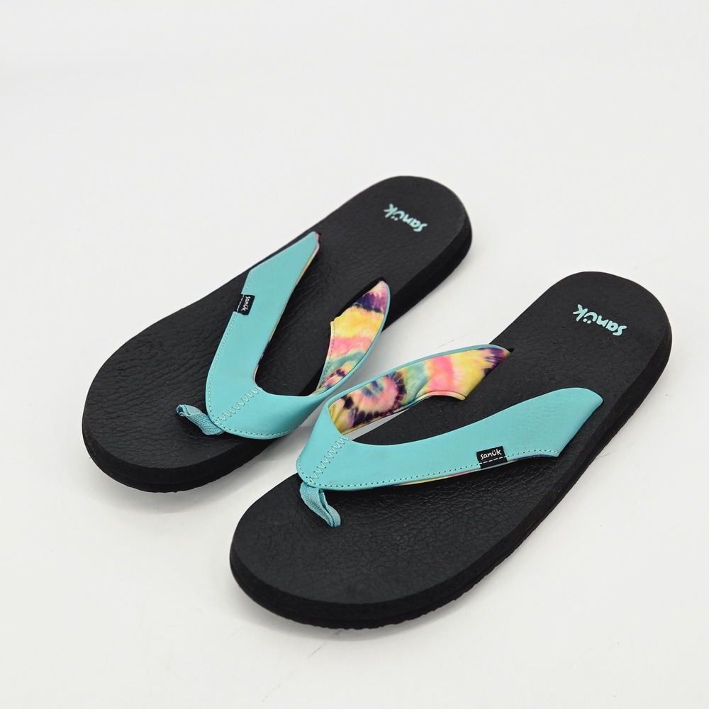 Sanuk Yoga Mat Turquoise Tie Dye Flip Flop Sandals Thong Shoes Womens 10 Comfort